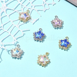 6個6色ラックメッキ合金、ラインストーンペンダント付き  スター  白金/ゴールデン  ミックスカラー  20x17x6mm  穴：2mm  1個/カラー&nbsp;FIND-FS0002-54