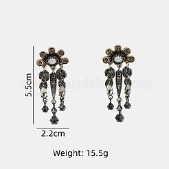 合金とジェットラインストーンのスタッドピアス  花  ゴールドカラー  55x22mm&nbsp;WG63AC8-01