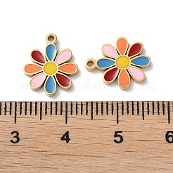 イオンプレーティング（IP）304ステンレススチールチャーム  エナメル  花のチャーム  ゴールドカラー  13x11x1.5mm  穴：1.2mm&nbsp;STAS-C083-14G-01
