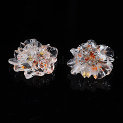 クリア樹脂カボション  201個のステンレススチールビーズ付き  花  ミックスカラー  24x22x10mm&nbsp;CRES-N030-002