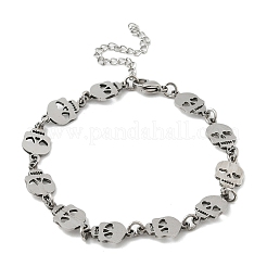 304ステンレススチール製スカルリンクブレスレット（男女兼用）  ステンレス鋼色  7-5/8インチ（19.5cm）  エンドエクステンダー：50mm&nbsp;BJEW-D042-25P