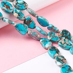 ナチュラルインペリアルジャスパービーズ連売り  真鍮線で  ナゲット  18~25x14.5~15x5mm  穴：1.6mm  約22個/連  15.94~16.25インチ（40.5~41.3cm）&nbsp;G-O029-04A