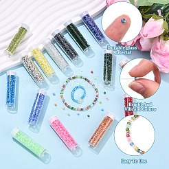 120g 15色 DIY ラウンドガラスシードビーズブレスレット作成キット  プラスチックビーズ容器15個と伸縮性のあるストレッチ糸1ロールが含まれています。  ミックスカラー  3mm  穴：1mm&nbsp;SEED-YW0003-14