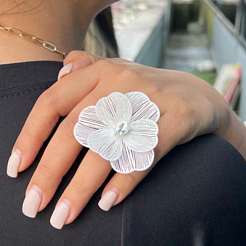 亜鉛合金製ラインストーンカフオープンリング（女性用）  花  真鍮製リング  プラチナ  45x45mm  調整可能&nbsp;MI0617-2