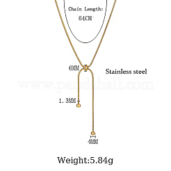 304ステンレススチール製スネークチェーンラリアットネックレス  ゴールドカラー  25.20インチ（64cm）&nbsp;AA0282-1