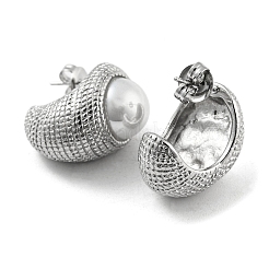 304ステンレススチールスタッドピアス  ABSプラスチックパールビーズハーフフープピアス  ステンレス鋼色  19x13mm&nbsp;EJEW-M233-07P