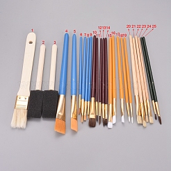 木製ペイントブラシペンセット  水彩画油絵用  ミックスカラー  15.4~21cm  25個/セット&nbsp;TOOL-L006-03