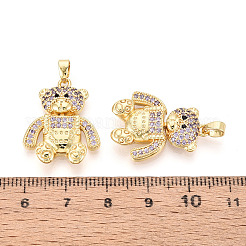 真鍮製マイクロパヴェキュービックジルコニアペンダント  クマのチャーム  18KGP本金メッキ  24x19x4.5mm  穴：5x2.5mm&nbsp;KK-P336-02B-G
