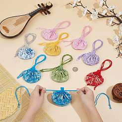 7個 7色 3D花柄刺繍サテン巾着バッグ  サシェポーチ  ミックスカラー  17~18cm  バッグ：8.6x8.7x2センチメートル  1pc /カラー&nbsp;ABAG-PH0001-88