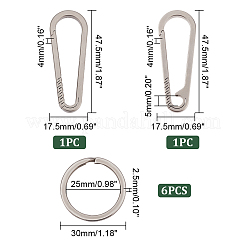 2個 2スタイル 合金ロッククライミングカラビナ  ステンレススチールキーチェーン留め具6個付き  キーの留め金  プラチナ  30~47.5x17.5~30x2.5~4mm  1個/スタイル&nbsp;FIND-UN0001-81
