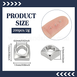 2g スターリングシルバースペーサービーズ925個  正方形  プラチナ  1.5x1.5x0.7mm  穴：0.6mm  200個/ 2g&nbsp;STER-BC0003-49P