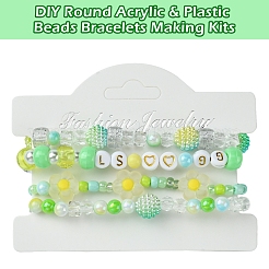 DIY 丸型アクリル & プラスチックビーズブレスレット作成キット  ミックスカラー  7x4mm  穴：1.8mm&nbsp;DIY-FS0006-49