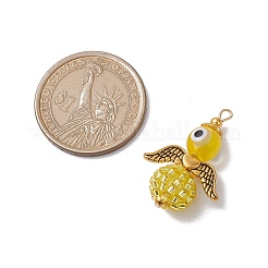 ガラスシードビーズ合金ペンダント  ナザールボンジュウのランプワークビーズと  天使  ゴールド  20x31x10mm  穴：1.6mm&nbsp;PALLOY-MZ00282-04