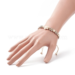 合成ターコイズ(染色)べっ甲&真鍮丸編みビーズブレスレット  女性のためのアクセサリー用原石のアクセサリー  ホワイト  内径：2-1/8~3-1/8インチ（5.3~8cm）&nbsp;BJEW-TA00189-02