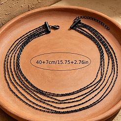合金と真鍮のチェーンを使用した女性用マルチ連ネックレス  ブラック  15.75インチ（40cm）&nbsp;WGE8576-01