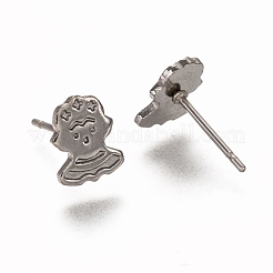 変色しないユニセックス304ステンレススチールスタッドピアス  人間  ステンレス鋼色  8.5x7mm  ピン：0.8mm&nbsp;EJEW-L255-001P