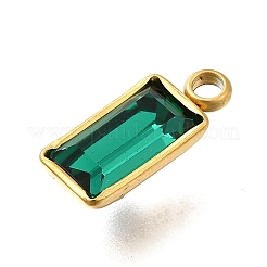 304ステンレススチールラインストーンペンダント  長方形チャーム  イオンプレーティング（ip）  エメラルド  12x5x3mm  穴：1.6mm&nbsp;STAS-Z125-12C-G