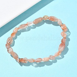 女性用天然サンストーンビーズストレッチブレスレット  ヌンゲット  ビーズ：6~12x6~8x4~7mm  内径：1.89~2.01インチ（4.8~5.1cm）&nbsp;BJEW-Z158-02C-02