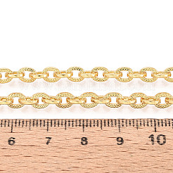 真鍮テクスチャアズキチェーン  溶接されていない  スプールで  ゴールドカラー  6x4.5x1mm  約32.81フィート（10m）/ロール&nbsp;CHC-T018-29G