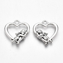 合金のチベット風チャーム  鉛フリー＆カドミウムフリー  天使とハート  アンティークシルバー  19.5x18x3mm  穴：2.5mm  約329個/500g&nbsp;TIBE-S323-087AS-RS