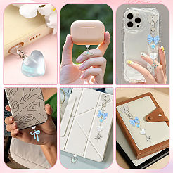 PVC製モバイル防塵プラグ5個と鉄製携帯電話ホルダースタンド  合金エナメルと樹脂のペンダント付き  ミックスカラー  31~144mm&nbsp;HJEW-SW00398