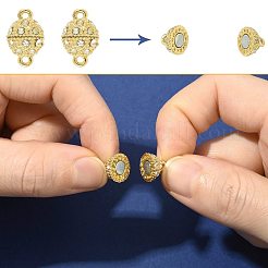 合金ラインストーンマグネット留め具10袋  カン付き  ラウンド  ゴールドカラー  16x10mm  穴：1.5mm&nbsp;RB-FS0001-08G