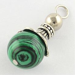マラカイトペンダント  合金パーツ  アンティークシルバー  snowcone  染め  29.5x12.5mm  穴：2.5mm&nbsp;G-Q459-02G