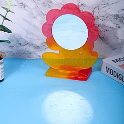 DIYフラワーシェイプデスクミラーフレームシリコンモールド  レジン型  UVレジン＆エポキシレジンのクラフト作り用  花柄  122~213x87~170x12.8mm  ラウンド ミラー トレイ: 63 mm  2個/セット&nbsp;DIY-E043-01