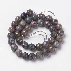 天然石ラブラドライトビーズ連売り  多面カット  ラウンド  6mm  穴：1mm  約65個/連  14.9インチ&nbsp;G-J376-49-6mm