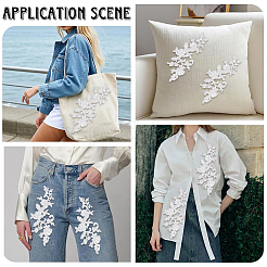 2組の葉ポリエステル刺繍装飾アクセサリー  パッチに縫い付けられたレースのスパンコールの服  ウェディングドレスに適しています  パフォーマンスウェア  ホワイト  240x100x1mm&nbsp;DIY-GF0014-46A