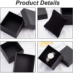 クラフト紙のボール紙ジュエリーボックス  ブレスレット/時計ボックス  正方形  ブラック  8.5x8.5x5.5cm&nbsp;CBOX-BC0001-23