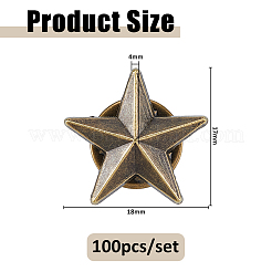 合金製スターブローチ100個  メンズシャツの襟ピン  アンティークブロンズ  17x18x4mm&nbsp;JEWB-FH0002-51AB