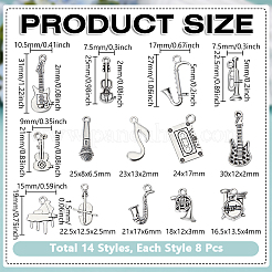112pcs14スタイルチベットスタイルアロイペンダント  音楽のテーマ  アンティークシルバー  16.5~31x7.5~17x2~6mm  穴：1.5~2.5mm  8個/スタイル&nbsp;FIND-UN0010-31
