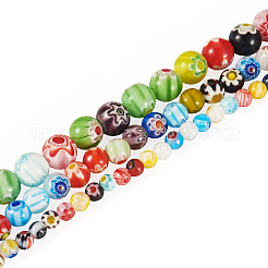 3連売り3スタイルの手作りミルフィオリガラスラウンドビーズ連売り  ミックスカラー  4~8mm  穴：1mm  1連/スタイル&nbsp;LAMP-TA0002-68