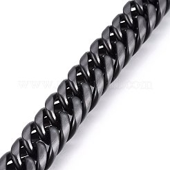 304ステンレススチールカーブチェーンブレスレット  箱の留め金付き  起毛  ガンメタ色  9-1/2インチ（24cm）  16x7mm&nbsp;BJEW-E346-27A-B