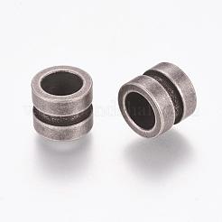 304ステンレススチールビーズ  コラム  スジ入りビーズ  アンティークシルバー  10x8mm  穴：6.5mm&nbsp;STAS-F123-02AS1