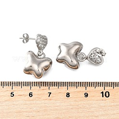 ハートと蝶の真鍮マイクロパヴェクリアキュービックジルコニアダングルスタッドピアス  カドミウムフリー＆鉛フリー  長持ちメッキ  ラックめっき  プラチナ  25.5x15.5mm&nbsp;EJEW-Z099-01P