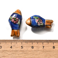 手作りの陶器ビーズ  手描きの陶器ビーズ  手描きの魚  ブルー  12~12.5x25.5~27x8.5~10mm  穴：1.6~1.8mm&nbsp;PORC-S002-03C