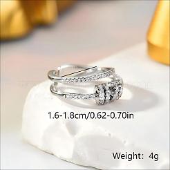 女性用真鍮マイクロパヴェキュービックジルコニアカフオープンリング  プラチナ  16~18mm&nbsp;QG3982-2
