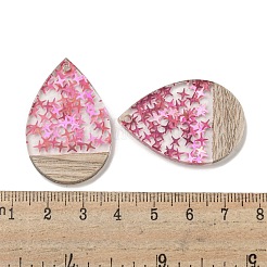 ウッドペンダント  樹脂と金箔  ティアドロップ  サクランボ色  37x25x4mm  穴：2mm&nbsp;FIND-B042-17D