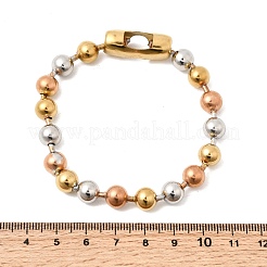 304ステンレススチール製ラウンドビーズブレスレット（女性・男性用）  イオンプレーティング（ip）  長持ちメッキ  ミックスカラー  8.86インチ（22.5cm）&nbsp;BJEW-K240-10B