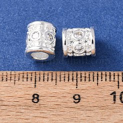 真鍮マイクロペーブクリアキュービックジルコニアヨーロッパビーズ  大穴ビーズ  コラム  ラックめっき  長持ちメッキ  カドミウムフリー＆鉛フリー  925銀メッキ  8x7.5mm  穴：4mm&nbsp;KK-C157-28S