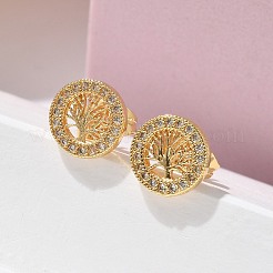 真鍮マイクロペーブクリアキュービックジルコニアスタッドピアス  長持ちメッキ  18KGP本金メッキ  ツリー  10.5mm&nbsp;EJEW-D305-12G