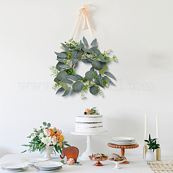 シルク布とPEプラスチックキャンドルガーランド2個  人工の花輪  濃い緑  320x270x70mm&nbsp;AJEW-SP0004-46