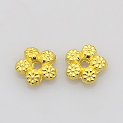 チベット風合金スペーサービーズ  花  ゴールドカラー  7x7x2mm  穴：1mm&nbsp;K0P43011