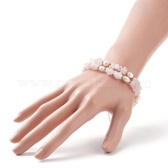 天然ローズクオーツチップ＆パールビーズネックレス  女性のためのアクセサリー用原石のアクセサリー  15.35インチ（39cm）&nbsp;NJEW-JN04008-01