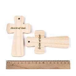 天然松材の大きなペンダント  言葉で  染色されていない  クロス  古いレース  122x70x8.5mm  穴：5mm&nbsp;WOOD-N016-53