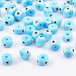 Nbead手作りのナザールボンジュウランプワークビーズ連売り  コラム  ディープスカイブルー  8.5x6~7mm  穴：2mm  約53~56個/連  13.78インチ〜14.17インチ（35cm〜36cm）&nbsp;LAMP-NB0001-49A