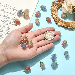 6個3色透明アクリルパーツ  花  真鍮のパーツと  ミックスカラー  20x12~13x12~13mm  穴：1.6mm  2個/カラー&nbsp;SACR-YW0002-09
