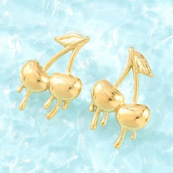 Melting Styles 304ステンレススチール製スタッドピアス（女性用）  チェリー  35.5x23mm&nbsp;EJEW-F415-02G-01